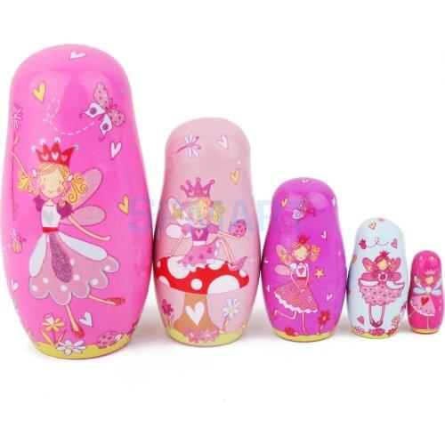 5PCS Painted Wooden Dancing Girl Russian Nesting Dolls