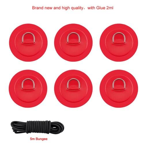 6PCS/lot Surfboard Dinghy Boat PVC Patch With Stainless Steel D Ring Deck Rigging Sup Round Ring Pad 5m Elastic Bungee Rope Kit