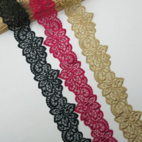 6cm Width Lace Accessories Trim Beautiful Black Wine Red Dark Gold Color Embroidered Flower Lace Trims Sewing Applique