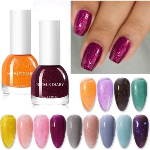 NICOLE DDARY 6ml Glitter Nail Polish Semi-transparent Purple Nail Varnish Wine Red Nude Nail Art Varnishes Matting Polish Decora
