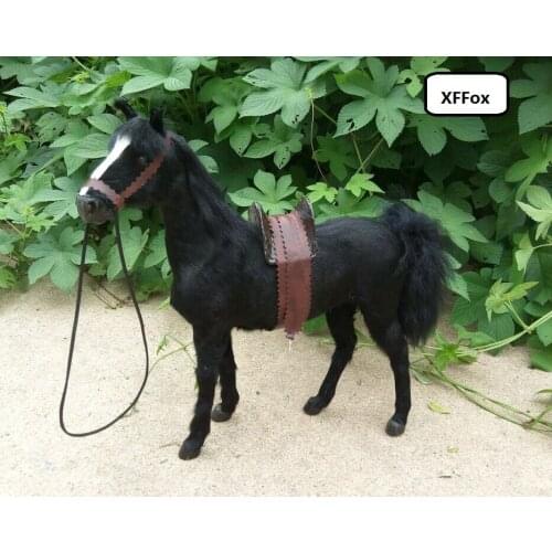 Big real life black war horse model plastic&furs simulation blood horse doll with saddle gift about 36x34cm xf1880