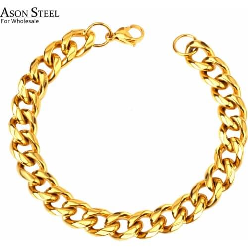ASONSTEEL 10mm 316L Stainless Steel Link Gold/Silver Color Cuban Chain Bracelet for Men Women Party Gift Wholesale Jewelry
