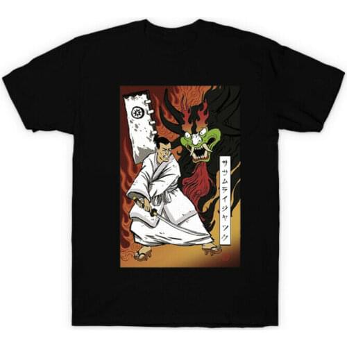 Samurai Jack Threatened By Evil Being Demon Aku Japanese Ukiyo-e Black T-Shirt