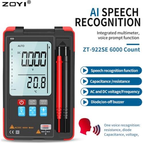 ZOYI Digital Multimeter ZT-922SE AI Voice Recognition 6000 Counts AC/DC Ohm capacitance TEMP NCV Hz Auto Range TRMS Multi tester