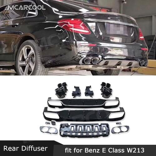 Rear Bumper Lip Diffuser with Round Exhaust Tips for Benz E Class W213 E200 E260 E300 2017-2019 E53 Style Diffuser Spoiler