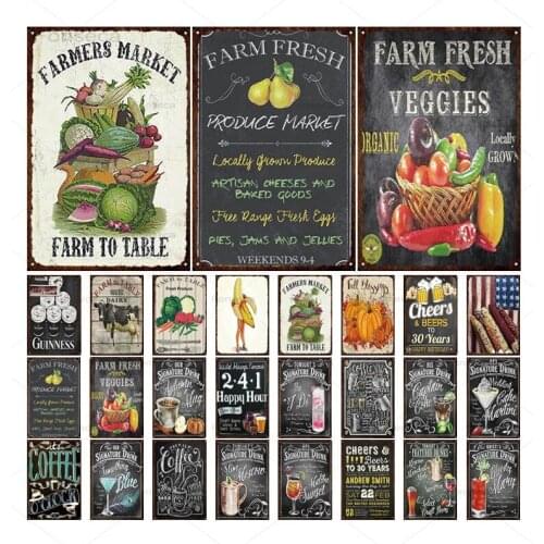 Farm Fresh Veggies Classic Cocktail Recipes Metal Sign Bar Wall Decoration Club Shot Menu Metal Crafts Decor Painting Plaques