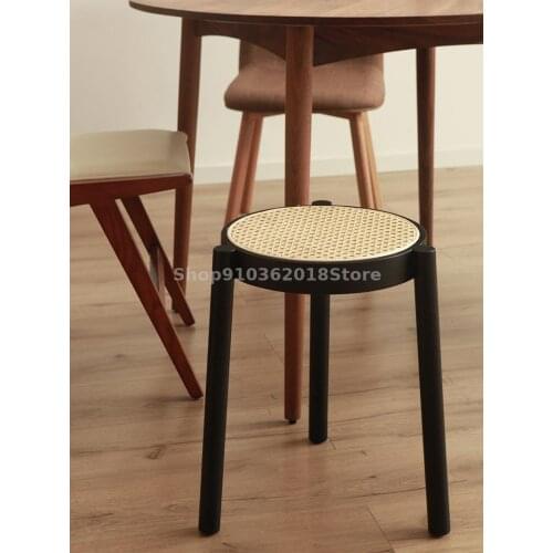Where Is The Tree? Rattan Made Small Round Stool Nordic Retro Solid Wood Household Dining Stool Can Be Stacked Shoes Changing