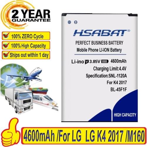 HSABAT Top Brand 100% New 4300mAh BL-45F1F Battery for LG K4 2017 / M160 LG Aristo MS210 /2017 Version K8 within tracking number