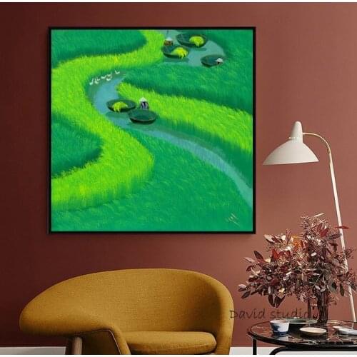 Pure Handmade Knife Painting Abstract Art Paddy Field in Vietnamese Art for Living Room Wall Decoration