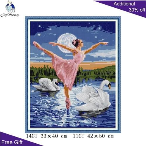 Joy Sunday Swan Lake Of Ballet RA371 Counted Stamped Home Decor Swan Beauty Needlework Embroidery DIY Cross Stitch kits