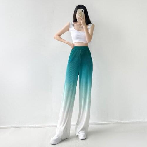 Korean New High Waist Gradient Wide Leg Pants Women Slim Solid Pleated Straight Pants Female