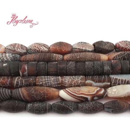 Natural Round Oval Frost Cracked Black Multicolor Agates Natural Stone Beads For DIY Women Necklace Bracelet Jewelry Making 15"