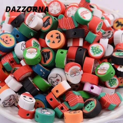 Cute Mixed Color 50-150Pcs/Pack Christmas Pattern Polymer Clay Beads DIY Necklace Bracelet Earring Jewelry Findings Making