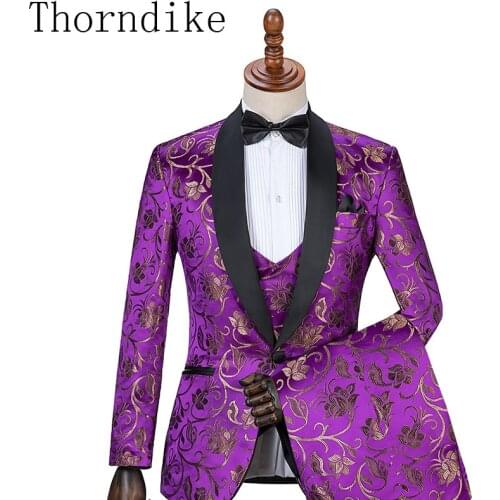 Thorndike Fashion Men Suits 3 Pieces Slim Fit Best Men Suits Wedding Groom Tuxedos Prom Party Suit Men Blazer(Jacket+Pants+Vest)