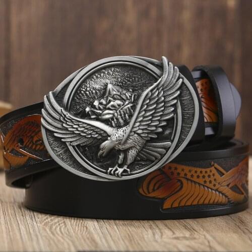 Mens eagle buckle Genuine leather Belt high-grade cowhide carve pattern vintage luxury belt casual wild belt p38