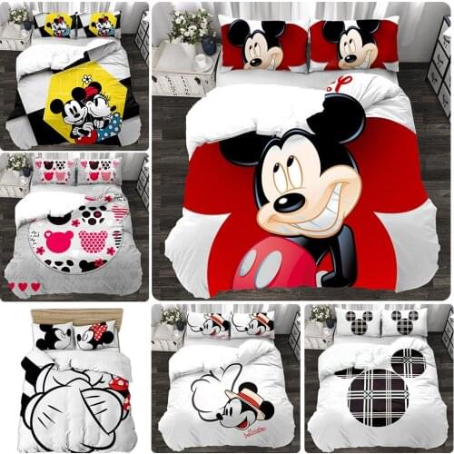 Disneys New Mickey Minnie Mouse Patterned Duvet Cover Pillowcase 3D Bedding Set Children Boys and Girls Bedroom Decor Gift