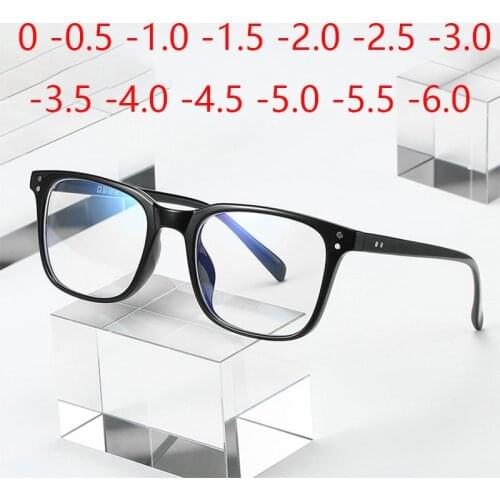 Rivet Student Square Myopic Glasses Women Men TR90 Retro Minus Lens Prescription Spectacle Diopter 0 -0.5 -0.75 -1.0 To -6.0
