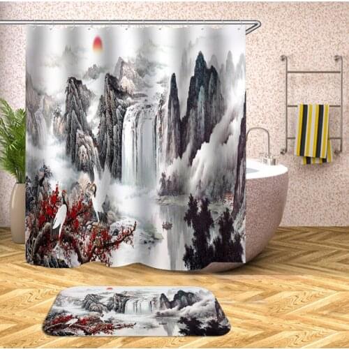 OLOEY Scenic Waterproof Shower Curtains with Rugs Home Bathroom Curtains Polyester Fabric Bathroom Screens Customized