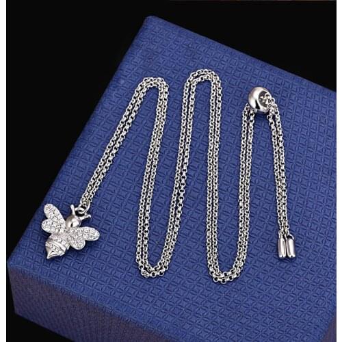 925 Sterling Silver Necklace AAA Quality Fashion Micro Pave Cubic Zirconia Cute Small Bee Pendant Necklace For Women Jewelry