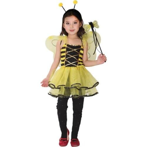 Girls Honey Bee Dress Child Insect Cosplay With Wings Fancy Kids Halloween Yellow Party Costume Gift Tower Princess Dresses