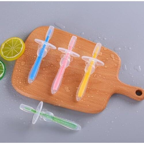 Soft Silicone Bristles Teether Care Training Toothbrush with Safety Guard For Baby