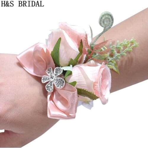 Pink Wrist Corsage Bridesmaid Sisters Purple Hand flowers Artificial Bride Flowers For Wedding Dancing Party Decor Bridal Prom
