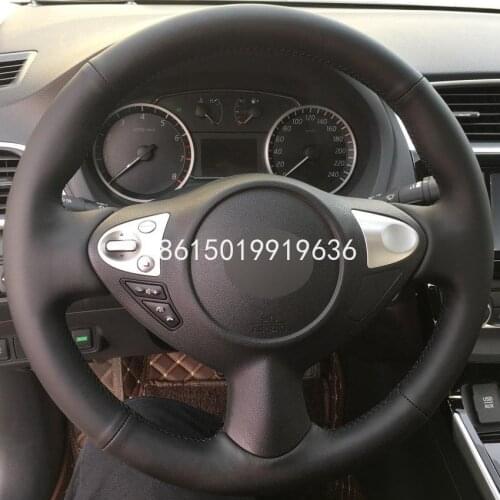 Hand sewing custom Black genuine leather Car Steering Wheel Cover for for Infiniti FX FX35 FX37 FX50