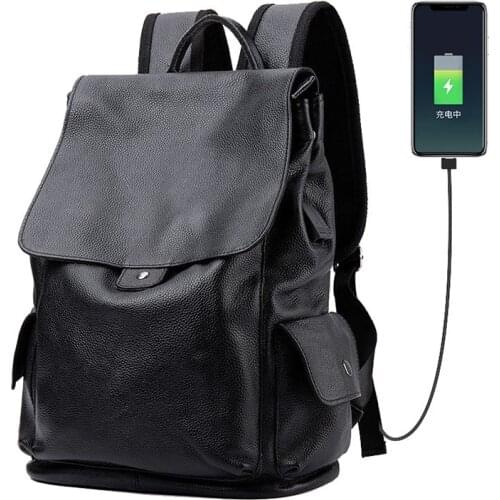 Genuine Leather Backpack with USB Charging interface Male 14 inch Laptop Travel Backpacks bag Cowhide Teenagers Schoolbag 2020