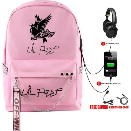 Popular Lil Peep Backpack Design school backpacks for teenagers Girls Student Bags USB multifunction travel Bag Laptop Cool Pack