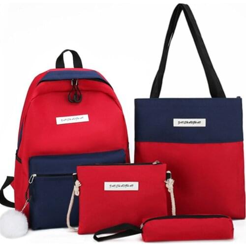 4pcs Canvas Backpack Patchwork Daypacks School Shoulder Bags Bookbag Pencil Case Set for student Teen Girls 20CA