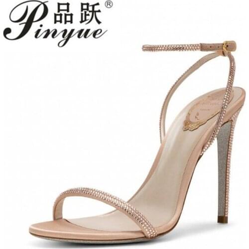 New Fashion Women Sandals Thin High Metal Gold Snake Ankle Strap Sandals Summer Gladiator Narrow Band Sandals Zapaotos Mujer