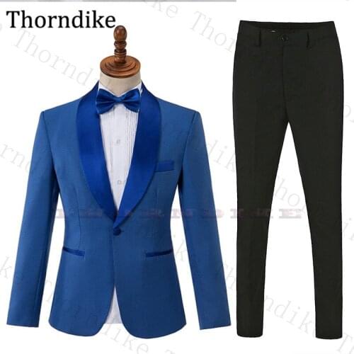 Thorndike Blue Men Suit For Wedding Formal Suit Men Shawl Lapel Business Men Suits Custom Made Party Groom Tuxedos 2 Pcs Suits