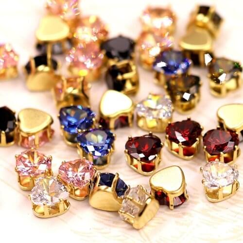 8MM Heart Shape Glass Strass Loose Rhinestones With claw Flatback Zircon Artificial Gemstone DIY Jewelry Decoration Accessories