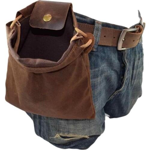 1 Pcs Canvas Foraging Bag With Leather Cover & Buckle Foldable Fruit Picking Waist Hanging Tool Bag Outdoor Storage Bag