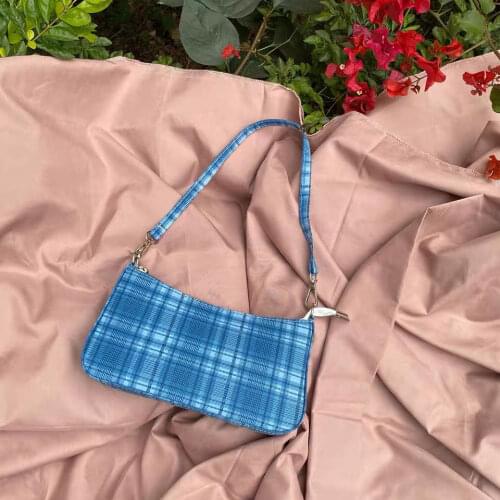Fashion Womens Tote Bag Simple Plaid Polyester Female Single Shoulder Underarm Bags Ladies Small Portable Purses and Handbags