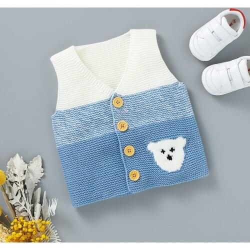 Baby Sweater Sleeveless Infant Girl Boy Cardigan Vest Tops Knitted Newborn Children Clothing Fashion Stripe Cute Bear Outerwear