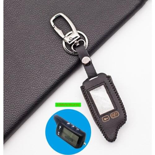 TZ9010 New Styles 100% Leather Key Case Perfect fit For Russian for Tomahawk TZ-9010 lcd Two Senses Remote Car Alarm System