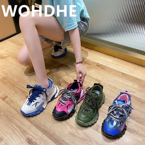 WOHDHE Women Chunky Sneakers Vulcanize Breathable 2021 Fashion New Female Platform Thick Sole Running Mesh Lace-up Casual Shoe