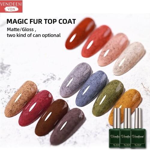 Vendeeni 15ml Faux Fur Effect Gel Nail Polish Top Base Coat Needed Matte Effect UV Soak Off Gel Varnish Nail Art Manicure Gel