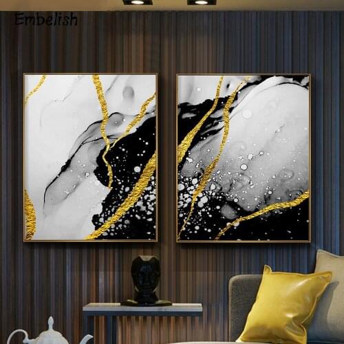 Embelish 2 Pieces Abstract Golden Paints Modern Home Decor Modular Posters For Living Room HD Canvas Paintings Bedroom Pictures