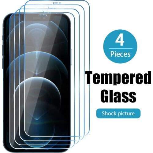 4PC Transparent Tempered Glass On 12 Pro Max 12 Mini 11 Pro Max 11 Screen Protector For 12 Pro X XS XR 7 Plus 8 Plus 6 Plus SE