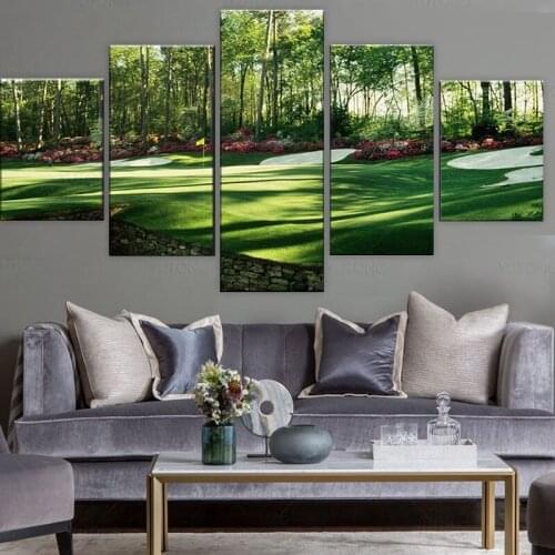 Augusta National Golf Club Green Golf Course Wall Decor Pictures 5 Piece Canvas Art Frame Artwork Poster Painting Ready to Hang