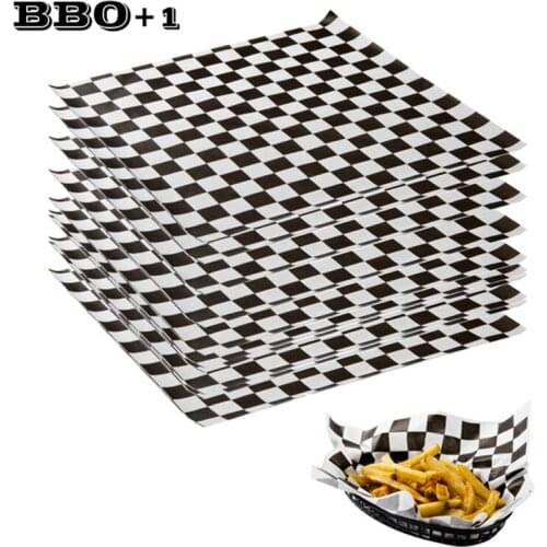 500pcs Printed Food Grade Wax Paper Black checkered Baking Oil Grease Paper For Bread Sandwich Burger Fries Wrapping Baking Tool