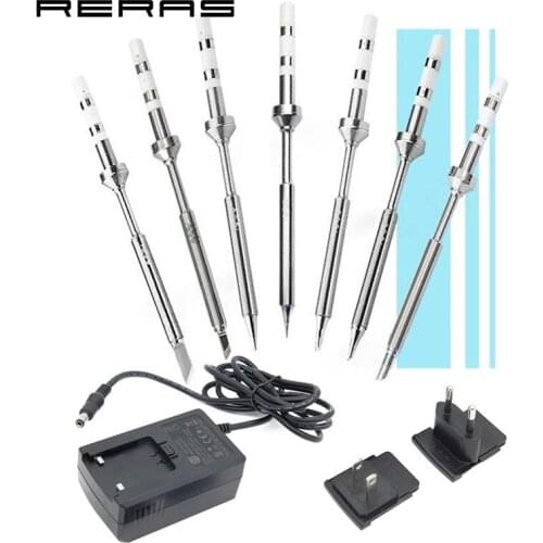 7 Original Solder Tips + 19V 2.1A AC DC Switching Mode Power Supply 100-240V Input for TS100 Soldering Iron Station Replacement