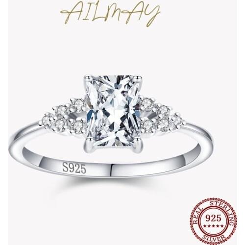 Ailmay Genuine 925 Sterling Silver Wedding Ring Fashionc Luxury Cubic Zirconia Rings For Women Wedding Statement Fine Jewelry