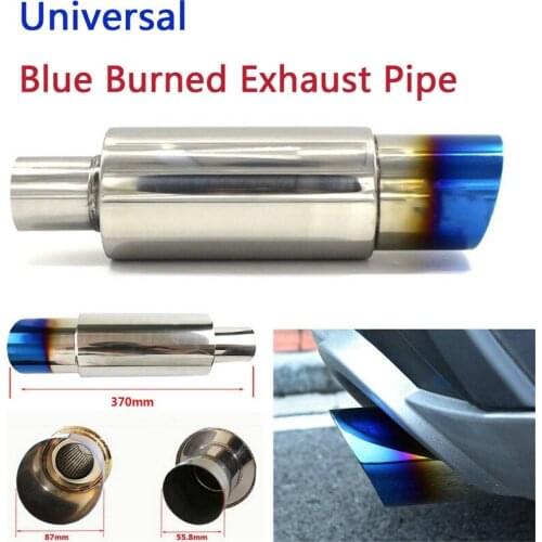 Car Universal Stainless Steel Rear Exhaust Pipe Square Muffler Tail Throat Muffler Tip Pipe 370mm Roasted Blue