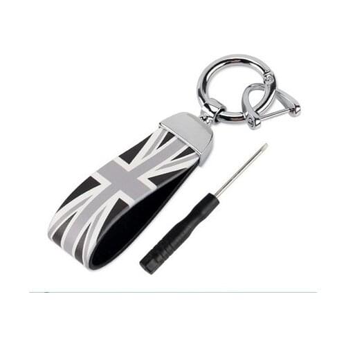 Auto Styling Alloy Key Case Cover Chain Gray Union Jack Fit MIN F54 F55 F56F57F60 Clubman Countryman Car Accessories Keychain x1