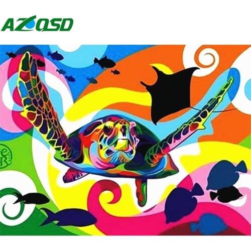 AZQSD Pictures Oil Painting By Numbers Tortoise Animal Draw By Number On Canvas Sea Turtle HandPainted DIY Home Decor Gift
