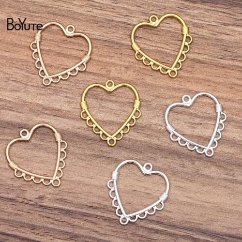 BoYuTe (100 Pieces/Lot) 30*28MM Metal Alloy Heart Connector Charms DIY Jewelry Accessories Hand Made Materials