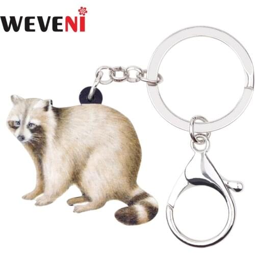 WEVENI Acrylic Novelty Raccoon Procyon Lotor Key Chains Keychain Animal Jewelry For Women Girls Female Holder Ringtail Charms